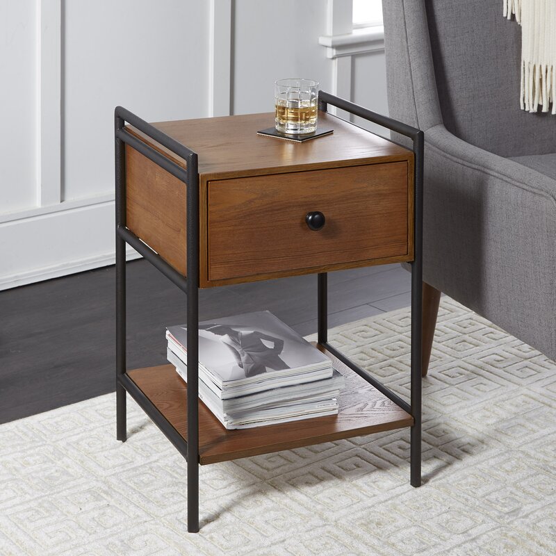 Foundry Select Jordy 1 Drawer Metal Nightstand in Black & Reviews